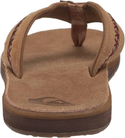 Mens Quiksilver Carver Leather Summer Outdoor Brown Flip Flop 