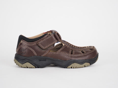 Boys Timberland Fisherman 46787 Brown Leather Hook & Loop Fisherman Sandals