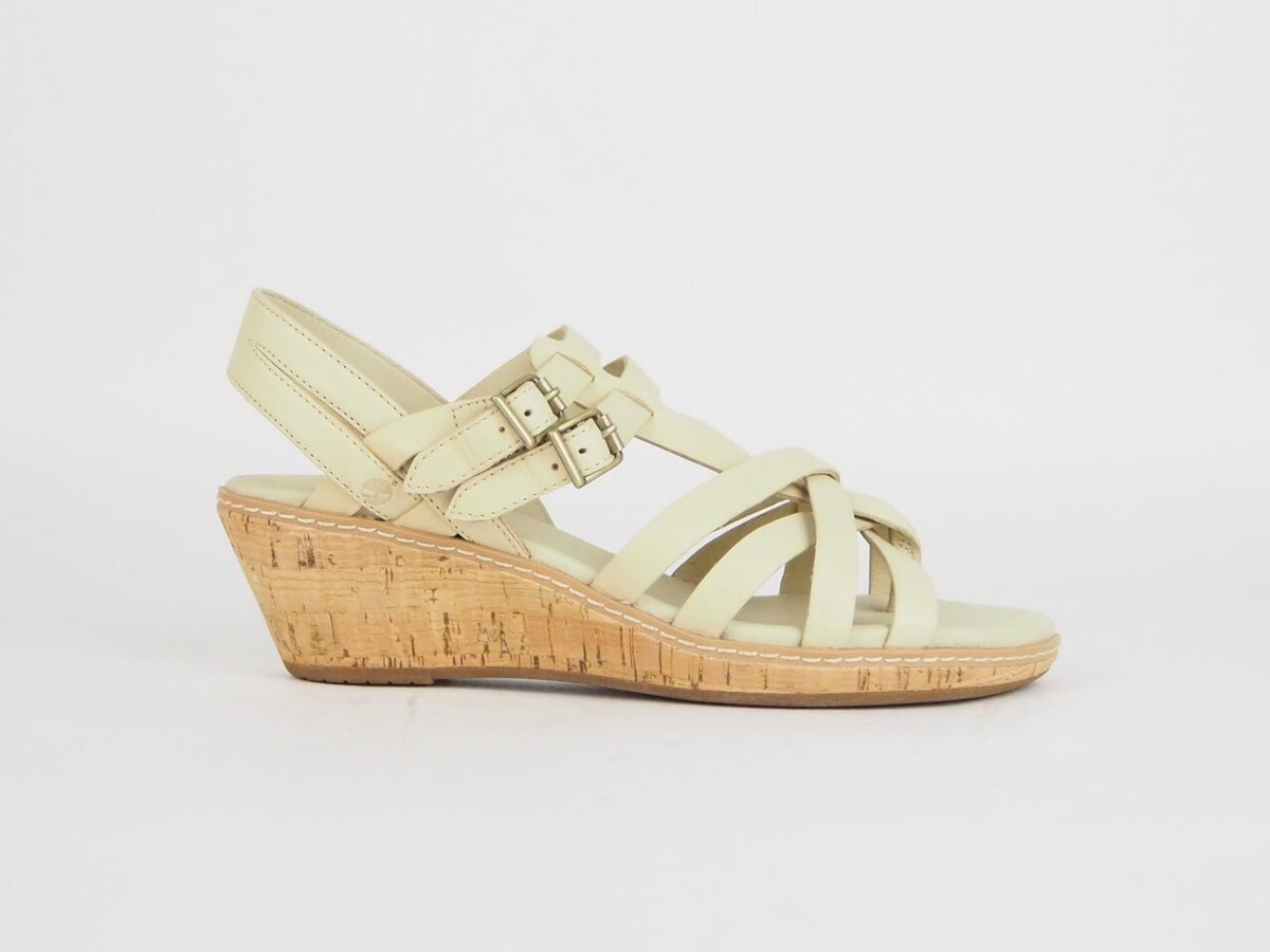 Womens Timberland Earthkeepers 8155R Beige Leather Summer Wedge Sandals