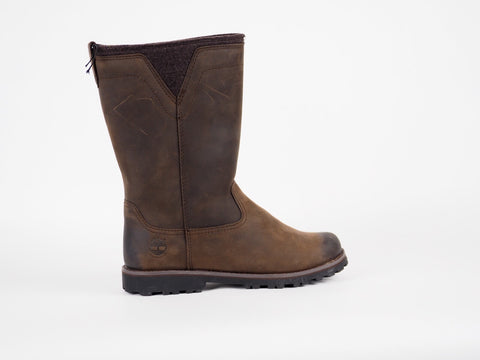 Boys Timberland EK A17EE Dark Brown Leather Casual Tall Pull Up Winter Boots 