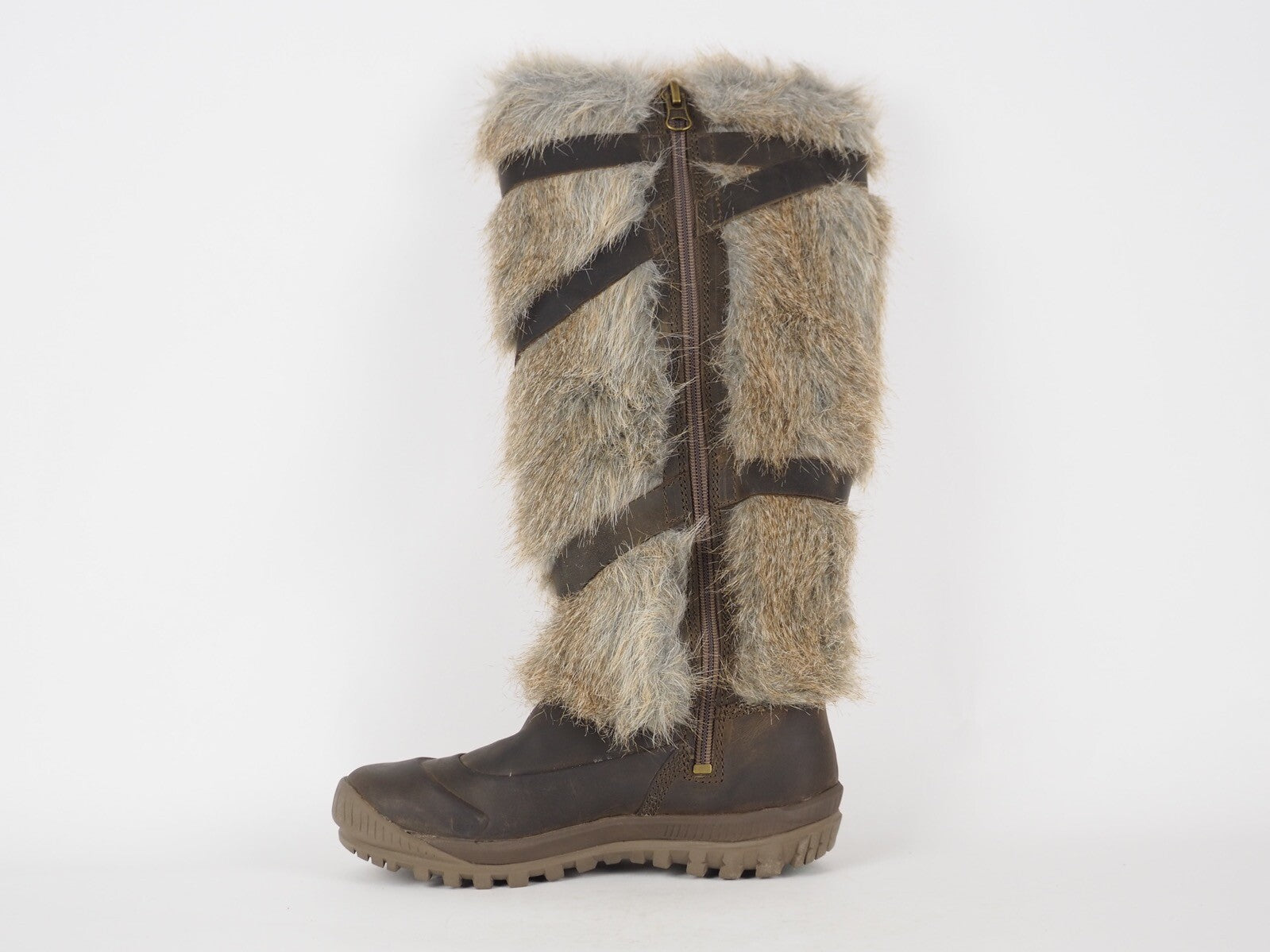 Womens Timberland Mount Holly 3457R Brown Leather Zip Up Tall Fur Winter Boots