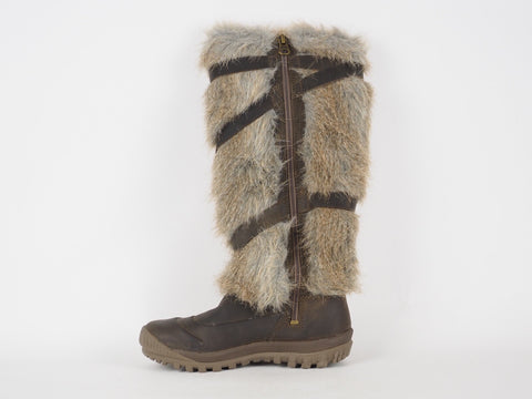 Womens Timberland Mount Holly 3457R Brown Leather Zip Up Tall Fur Winter Boots