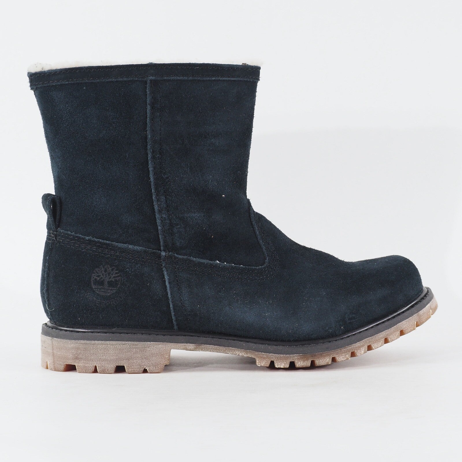 Womens Timberland Authentics Chukka A12SE Black Leather Fur Lined Pull On Boots
