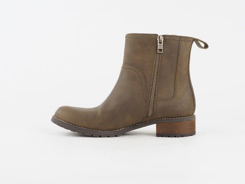 Womens EK Bethel 3351R Dark Tan Leather Casual Winter Shoes Zip Up Chelsea Boots