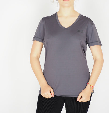 Womens Jack Wolfskin 1804111 Dark Steel Short Sleeve T-Shirt