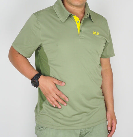 Mens Jack Wolfskin Texel 5010761 Khaki Green Casual Short Sleeve Polo Shirt