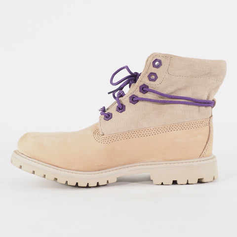 Womens Timberland Roll Top A21UK Beige Leather Lace Up Casual Walking Boots