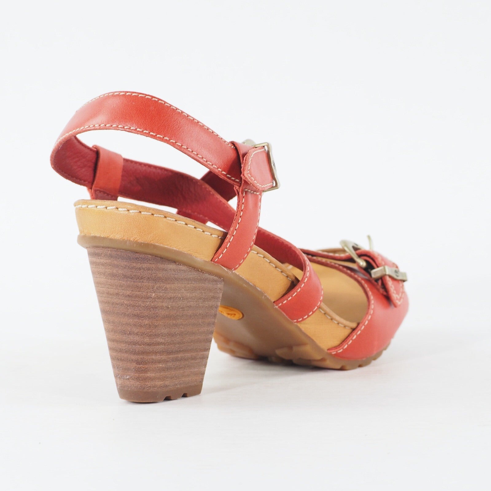 Womens Timberland Belicia Sandal 15668 Red Leather Strappy Buckle Heeled Shoes