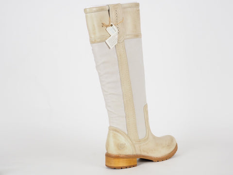 Womens Timberland Brogue Canvas 11621 Leather Fabric Pull On Tall Boots