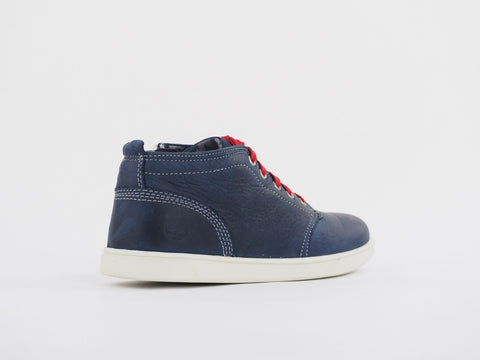 Juniors Boys Timberland Groveton 3291A Navy Leather Side Zip Shoes Chukka Boots