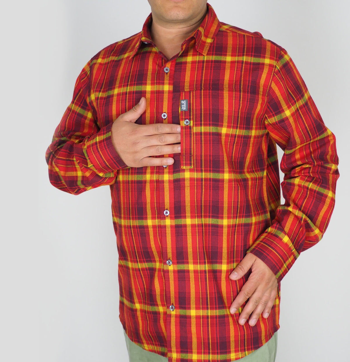 Mens Jack Wolfskin Maitland II 1401861 Dried Tomato Checks Long Sleeved Shirt 