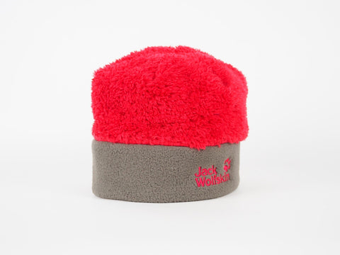 Kids Jack Wolfskin Highloft 1900441 Indian Red Furry Fleece Beanie Hat