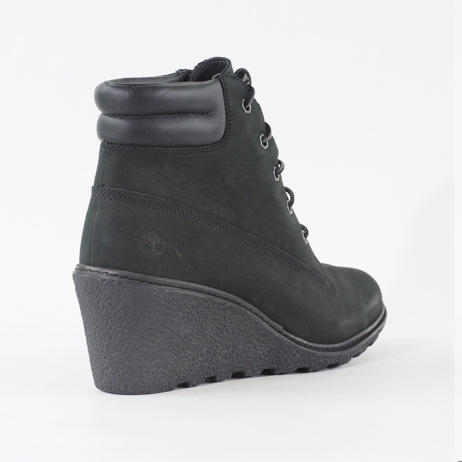 Womens Timberland EK Amston 6 Inch 8253A Black Leather Lace Wedge Casual Boots