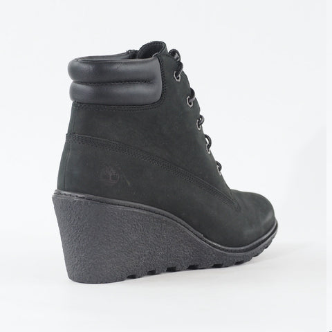 Womens Timberland EK Amston 6 Inch 8253A Black Leather Lace Wedge Casual Boots