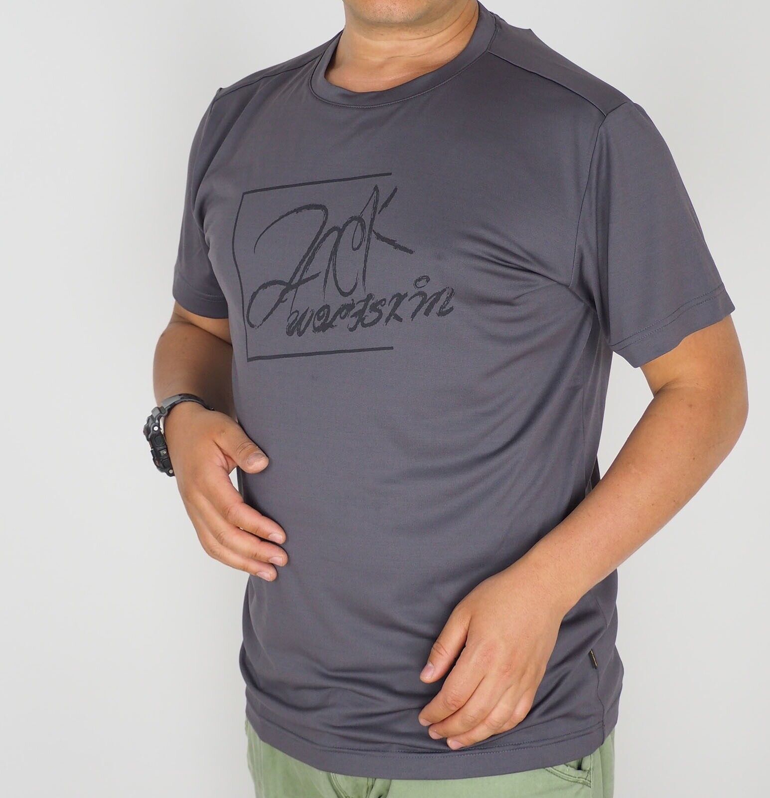 Mens Jack Wolfskin Baselayer 5007841 Dark Steel Short Sleeve Casual T Shirt