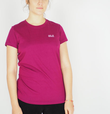 Womens Jack Wolfskin Essential 1805792 Wild Berry Round Neck Short Sleeve Tee