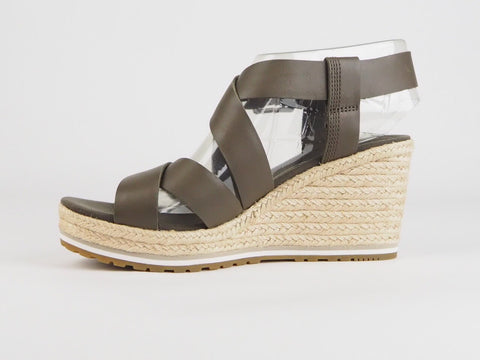 Womens Timberland Nice Coast Cross A1MTA Canteen Leather Wedge Heel Sandals
