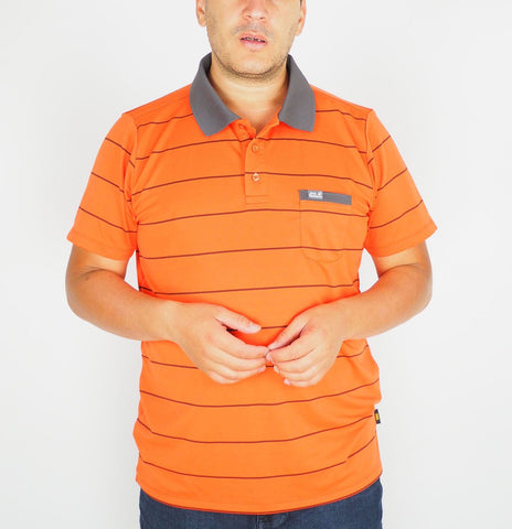 Mens Jack Wolfskin New Schlern 5011411 Orange Black Short Sleeve Polo Shirt