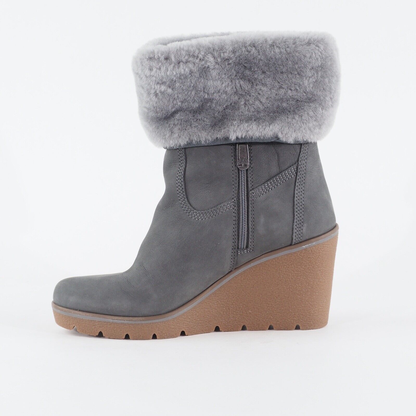Womens Timberland Paris Heig A21NY Grey Leather Zip Up Side Snow Boots
