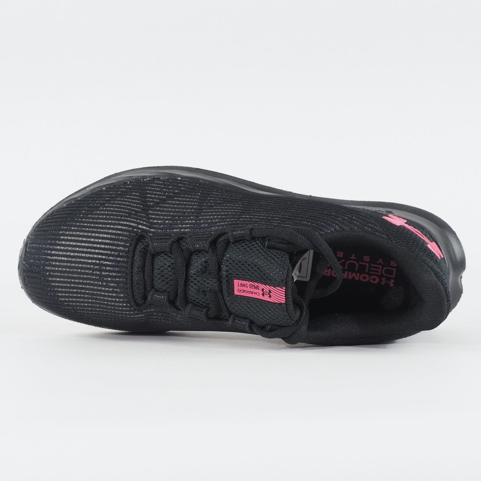 Womens Under Armour Speed Swift Black Pink Mesh Running Lace Up Sports Trainers