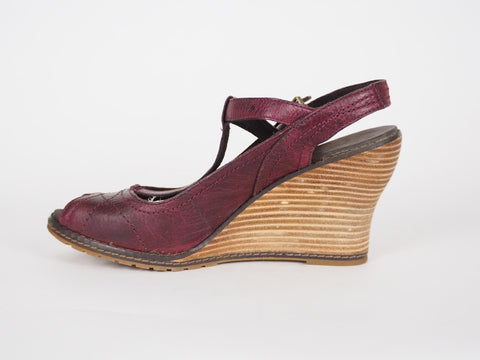 Womens Timberland Maeslin T-Bar 18624 Burgundy Slingback Leather Sandals UK 6.5