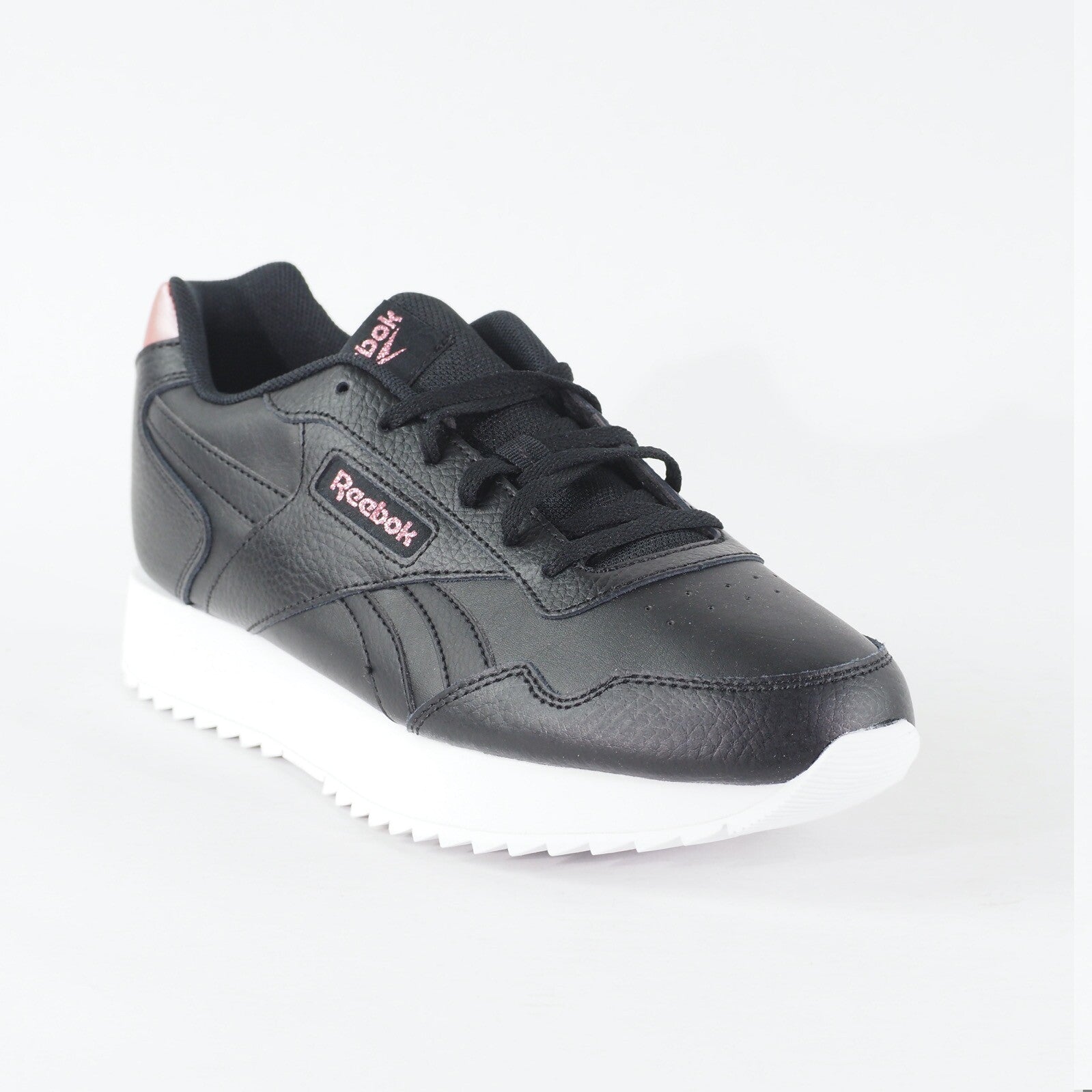 Womens Reebok Glide Ripple Double ID1961 Black Leather Lace Up Casual Trainers