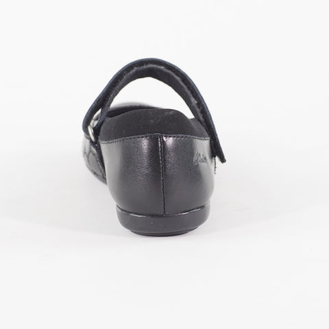 Girls Clarks Dance Buzz Black Leather Leader One Strap School Walking Shoes