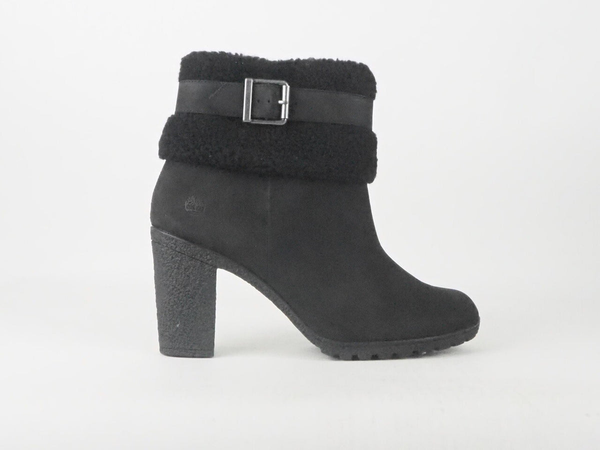 Womens Timberland Atlantic Heights Fur Collar A16CB Black Leather Boots  