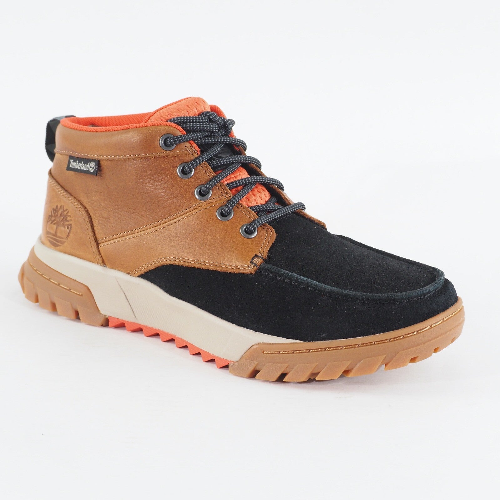 Mens Timberland Boulder Trail Chukka A41AT Black Suede Wheat Leather Lace Boots