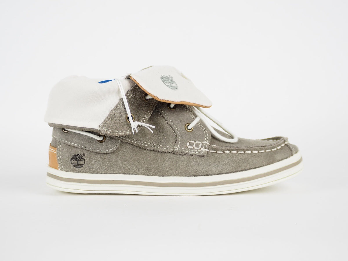 Boys Timberland Casco Bay 4470R Grey Leather Casual Roll Top Shoes Kids Boots