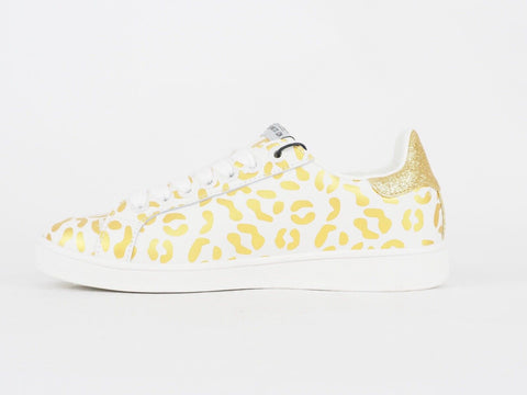 Womens Pepe Jeans Brompton Flashy White Gold Lace Up Casual Sports Trainers 