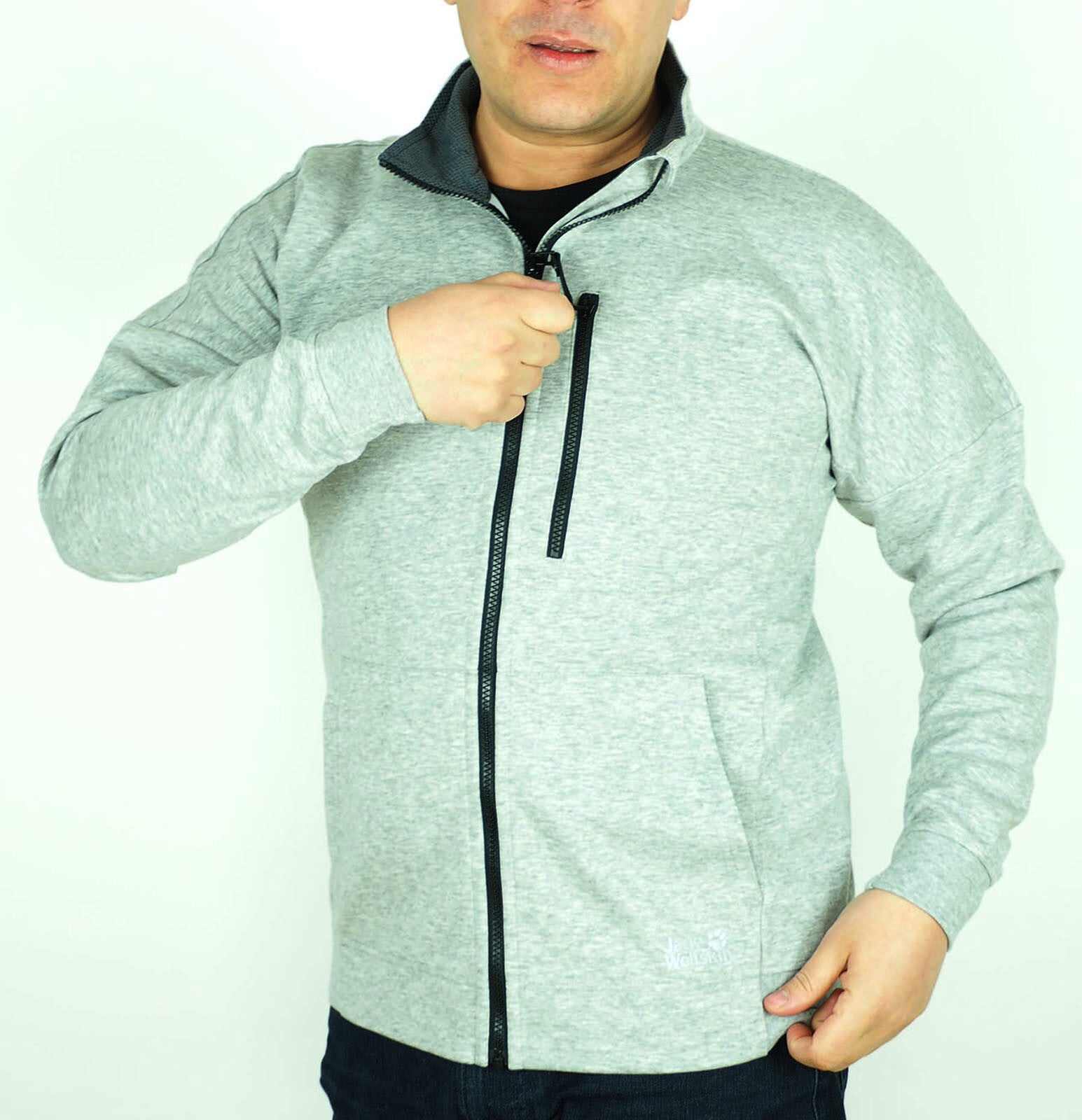 Mens Jack Wolfskin Nanuk 1707241 Light Grey Zip Up Warm Insulated Sweatshirt