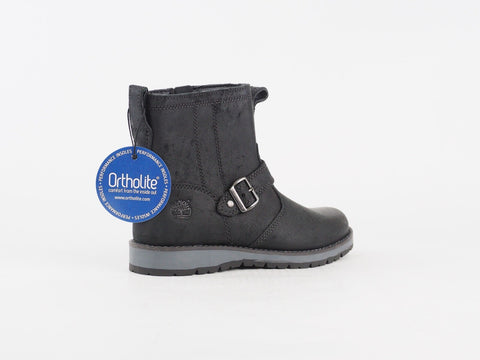 Boys Timberland KidderHill A19X5 Black Leather Zip Up Warm Winter Ankle Boots