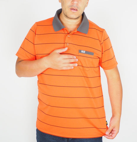 Mens Jack Wolfskin New Schlern 5011411 Orange Black Short Sleeve Polo Shirt