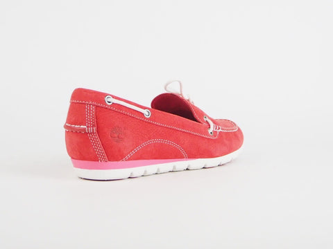 Ladies Timberland Ek Harbrside 1Eye Boat Red 8420B Leather Flat Slips On Shoes