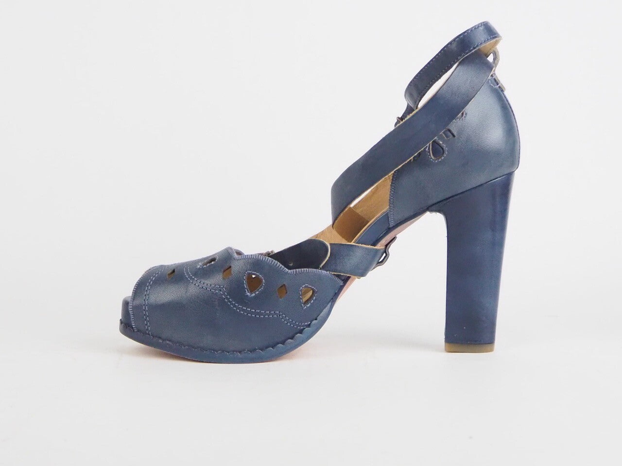 Womens Timberland Boot Handcrafted 8206R Blue Leather Ankle Buckle High Heels