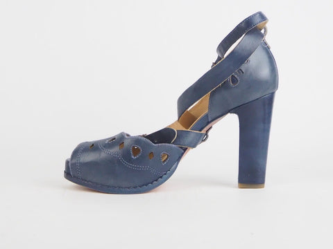 Womens Timberland Boot Handcrafted 8206R Blue Leather Ankle Buckle High Heels