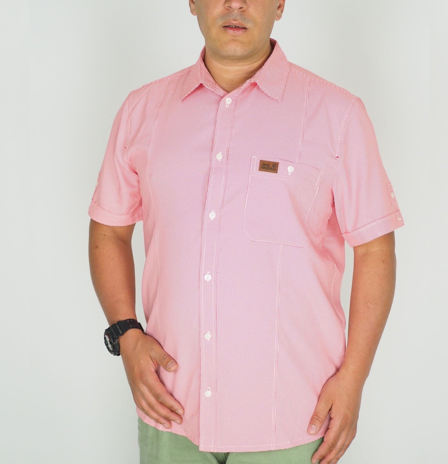 Mens Jack Wolfskin Kepler 1401671 Red Fire Checks Short Sleeved Shirt 