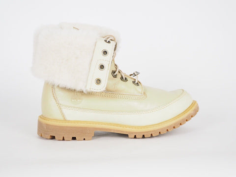 Womens Timberland Shearling Style 3710R Beige Leather Tall Lace Up Winter Boots