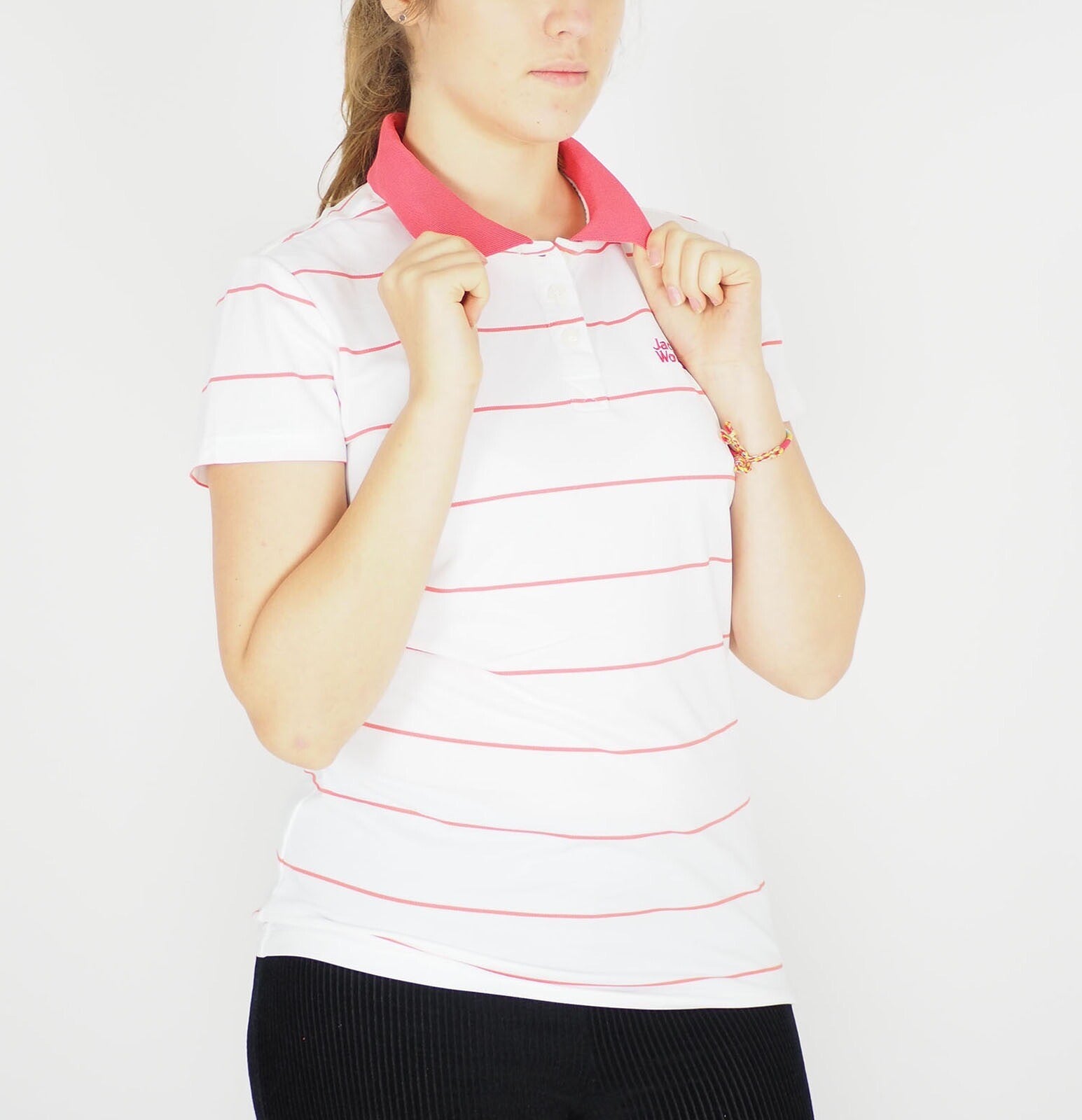 Womens Jack Wolfskin T Shirt 5008681 White Rush Stripes Short Sleeve Polo Shirt
