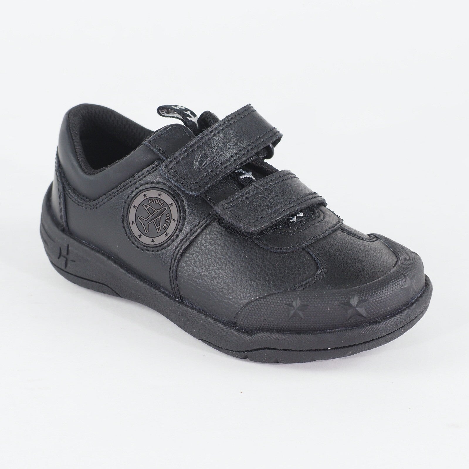 Boys Clarks Jetsky Fun Black Leather Double Strap School Walking Infant Shoes