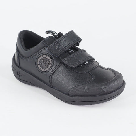 Boys Clarks Jetsky Fun Black Leather Double Strap School Walking Infant Shoes
