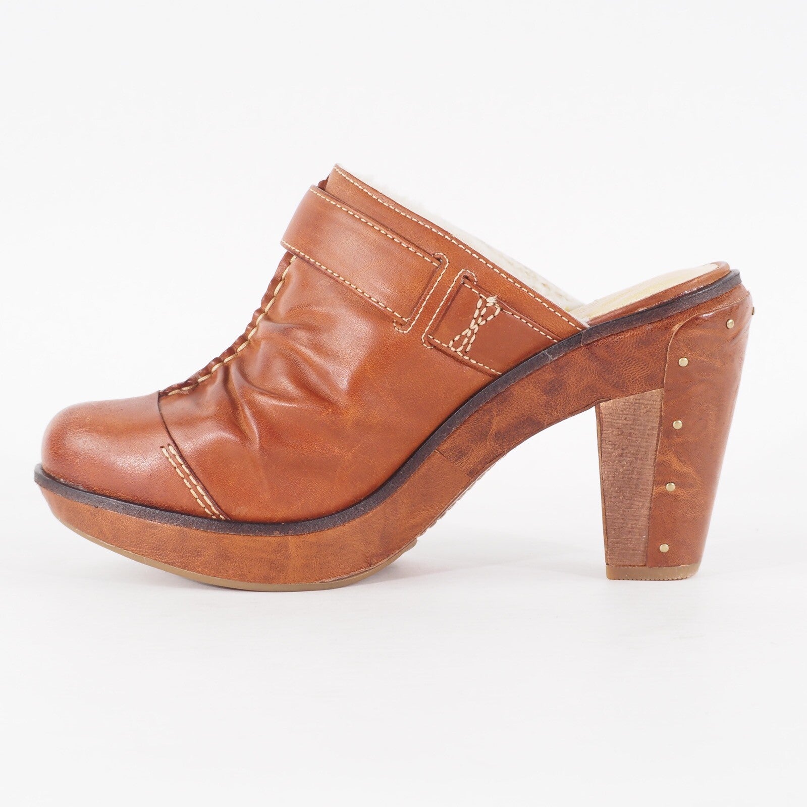 Womens Timberland Marge Wood 25677 Tan Leather Clog Heeled Occasion Shoes