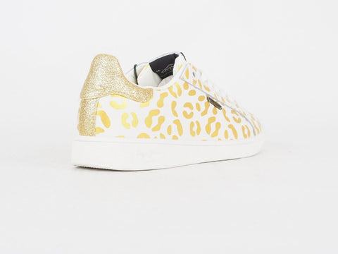 Womens Pepe Jeans Brompton Flashy White Gold Lace Up Casual Sports Trainers 