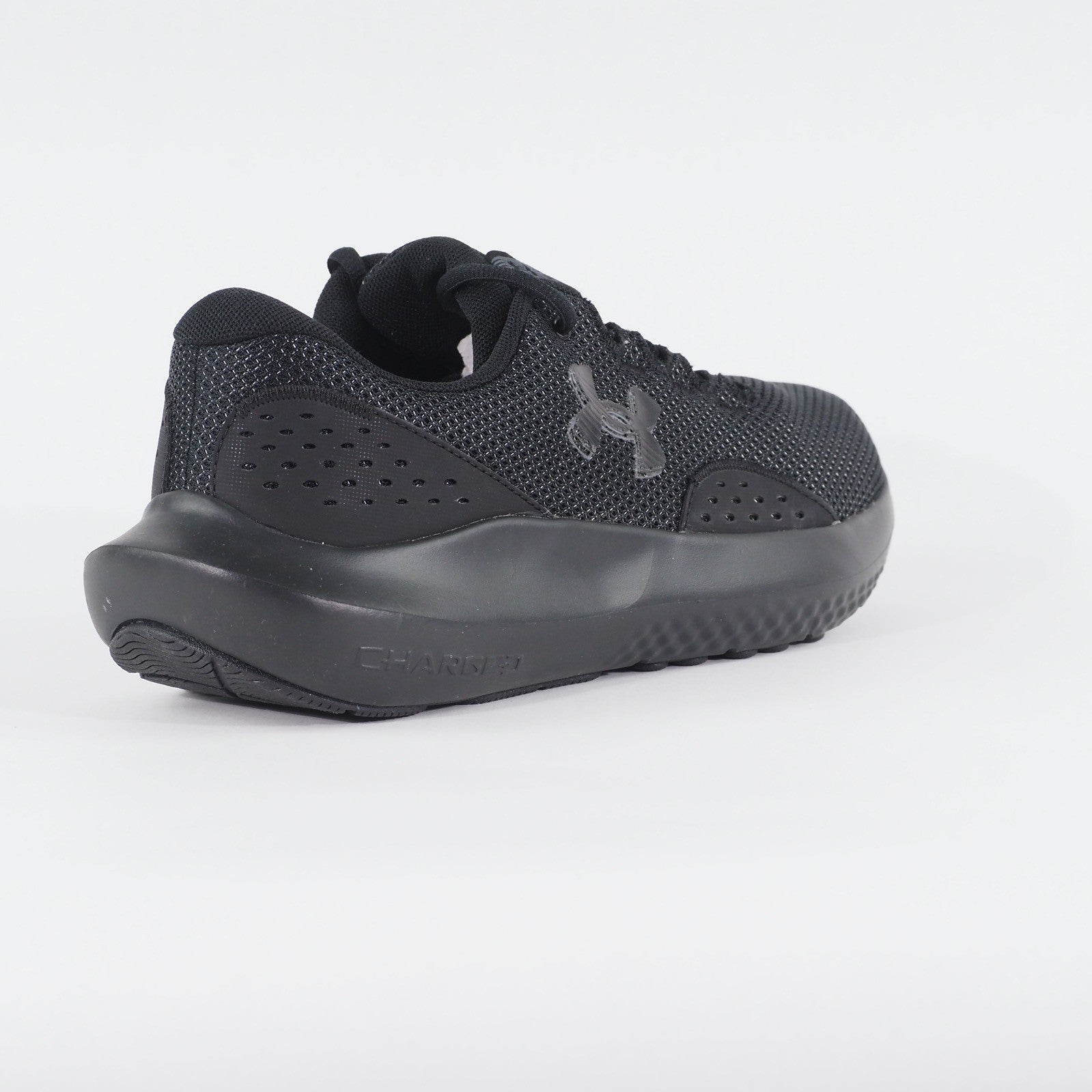 Mens Under Armour Charged Surge 4 Black Mesh Running Lace Up Sports Trainers