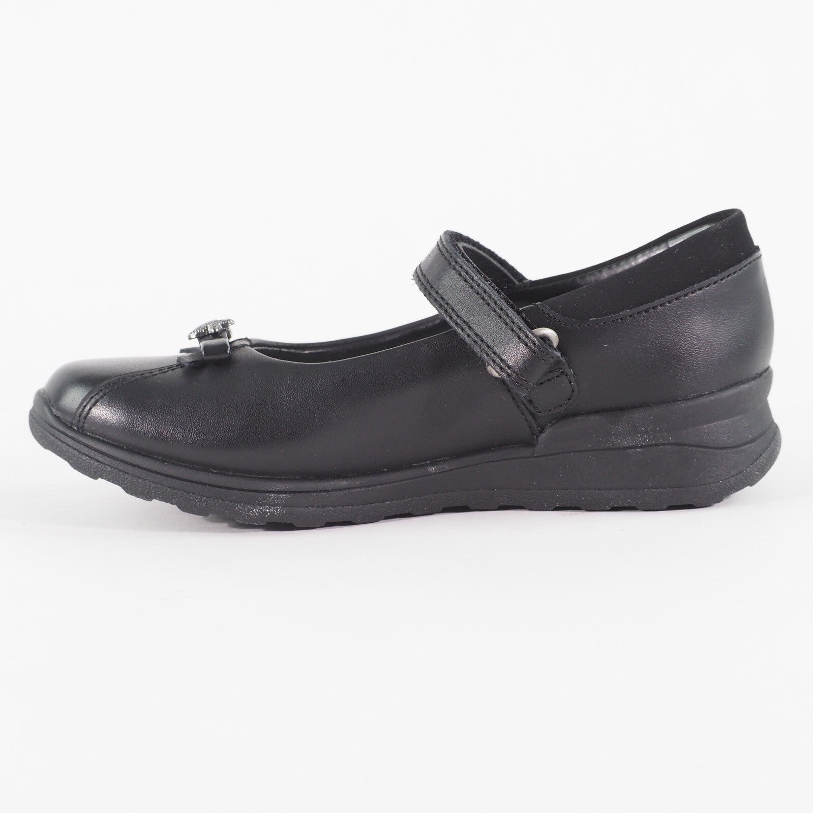 Girls Clarks Mariel Wish Black Leather Leader One Strap School Walking Shoes