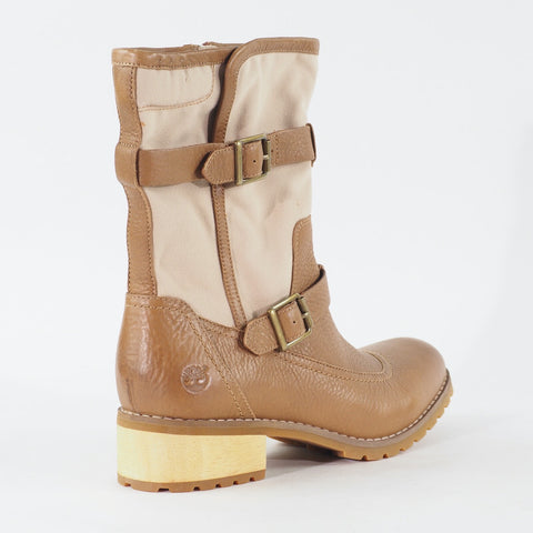 Womens Timberland EK Apley 8 Inch 3839R Brown Leather Canvas Zip Up Boots