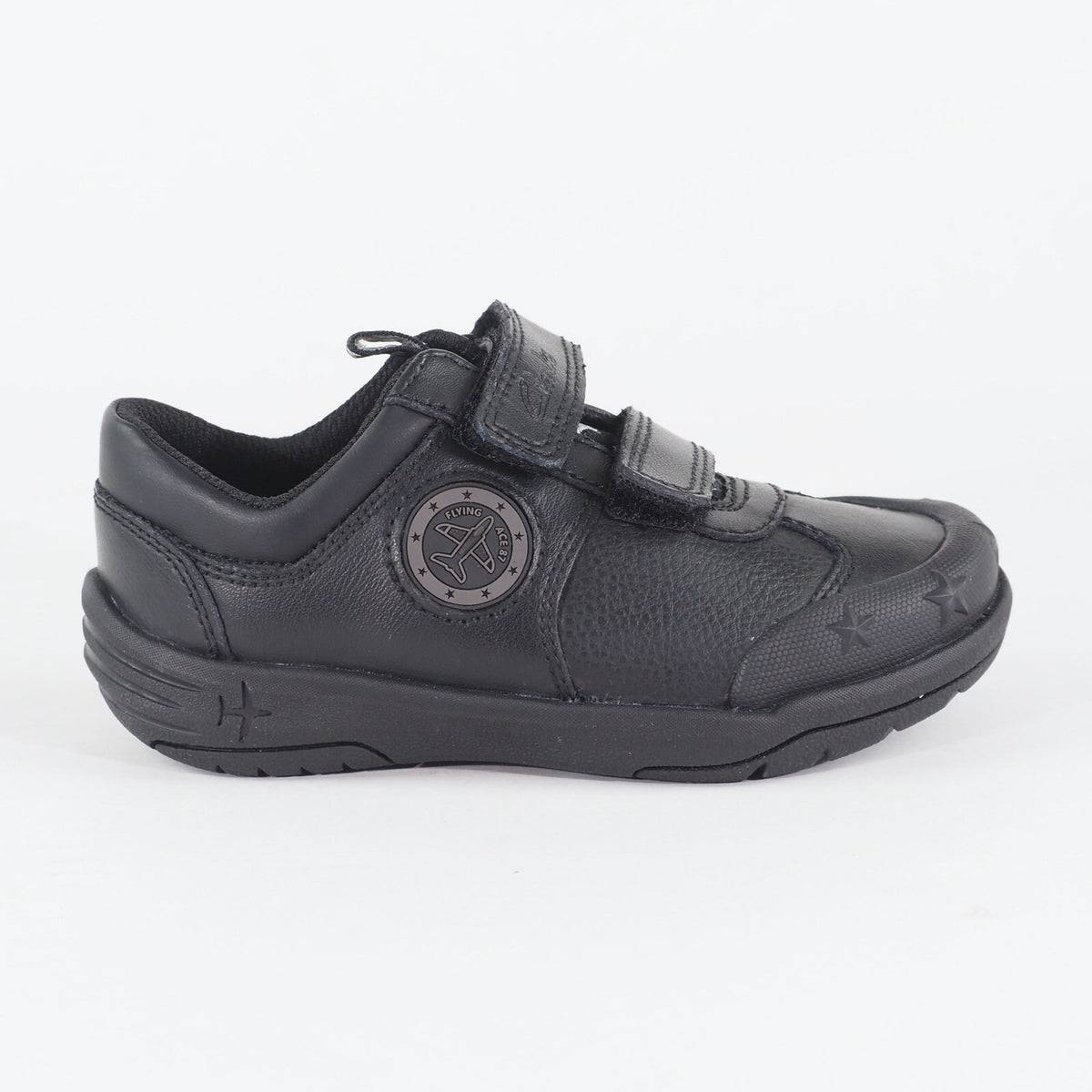 Boys Clarks Jetsky Fun Black Leather Double Strap School Walking Infant Shoes