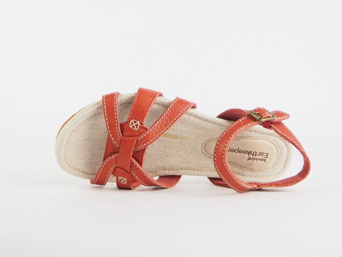 Womens Timberland Ek Narragansett 8216R Red Leather Ankle Strap Sandals