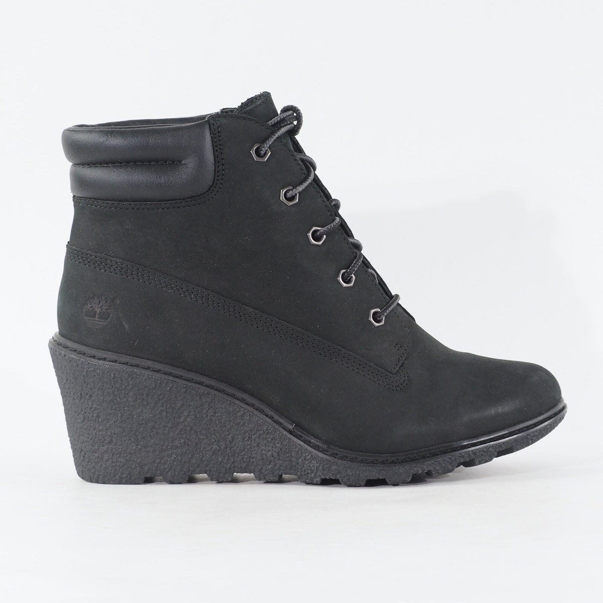 Womens Timberland EK Amston 6 Inch 8253A Black Leather Lace Wedge Casual Boots